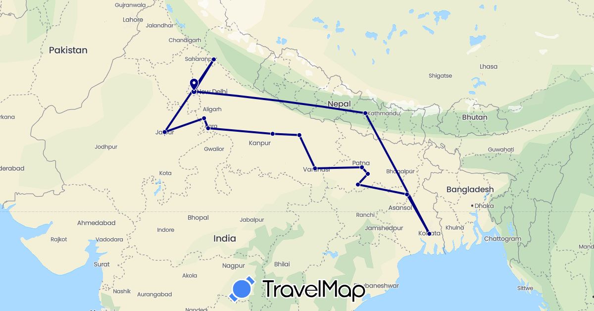TravelMap itinerary: driving in India, Nepal (Asia)